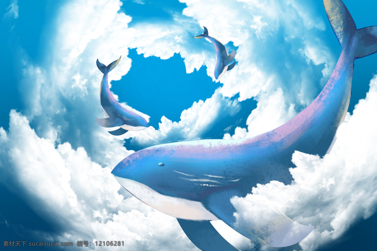 云中的鲸鱼 云 云层 天空 奇幻 幻想 白云 盘旋 鲸鱼 动漫动画 风景漫画