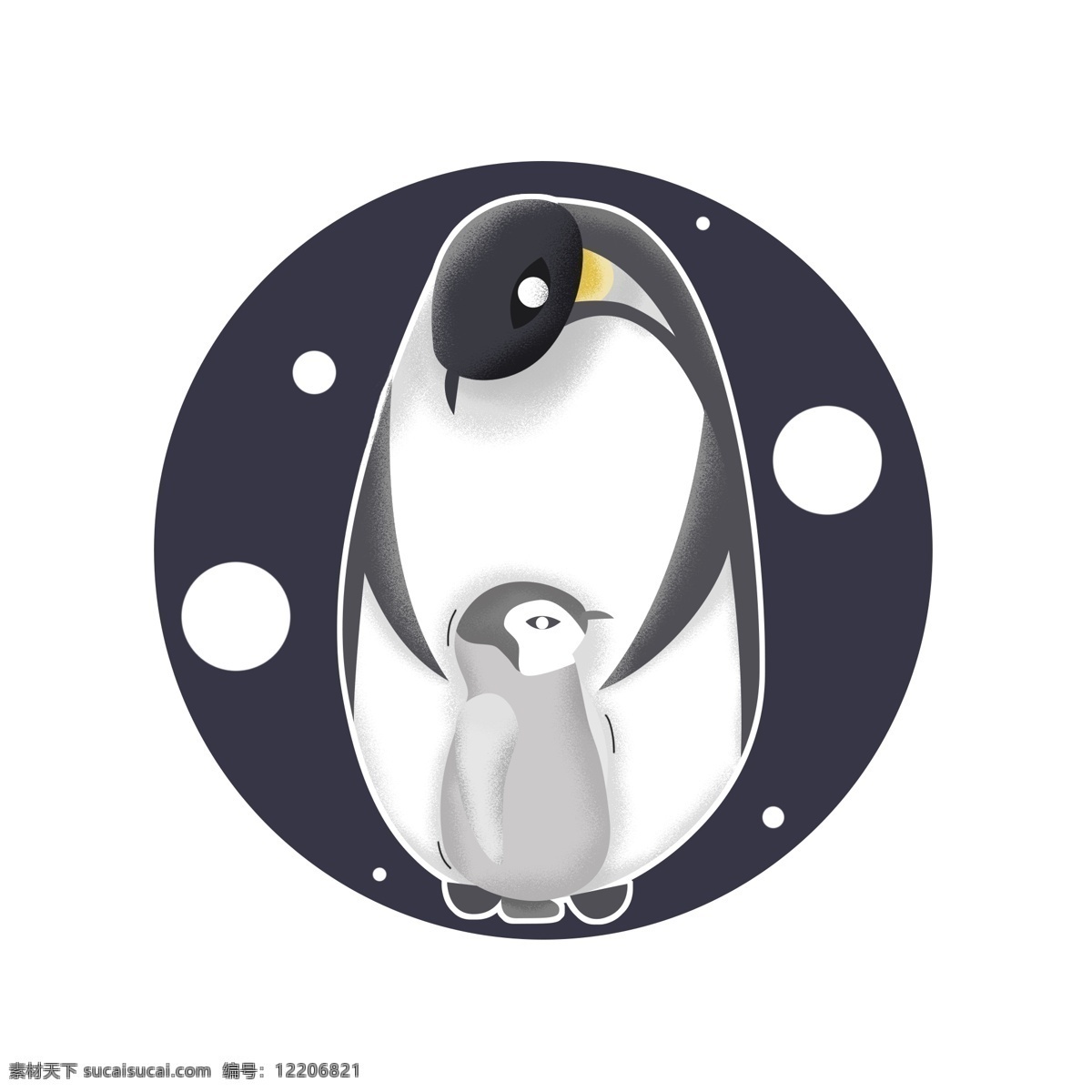 动物 企鹅 母子 手绘 卡通
