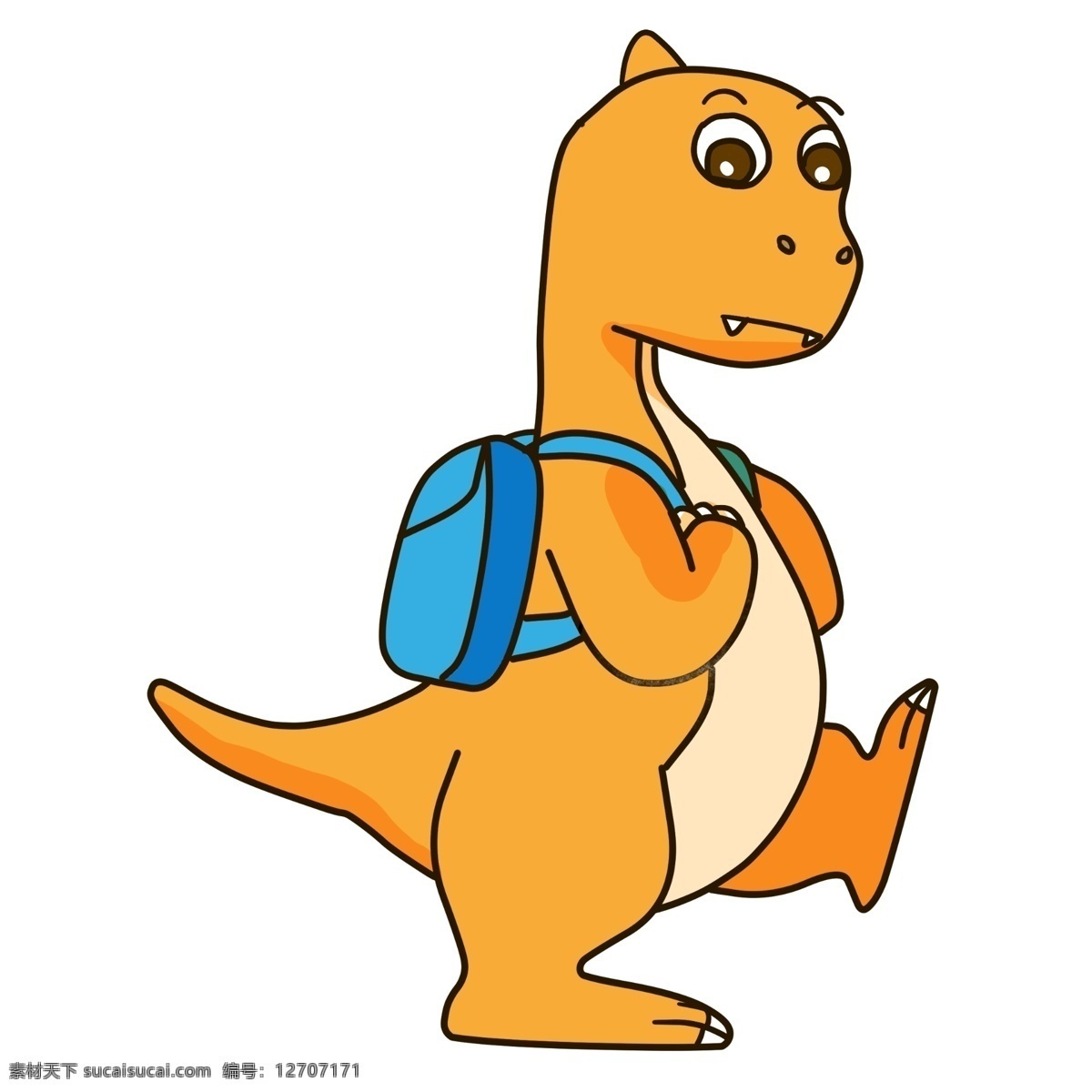 背书 包 小 恐龙 插画 黄色的恐龙 卡通插画 恐龙插画 动物插画 白垩纪恐龙 恐龙玩具 背书包的恐龙
