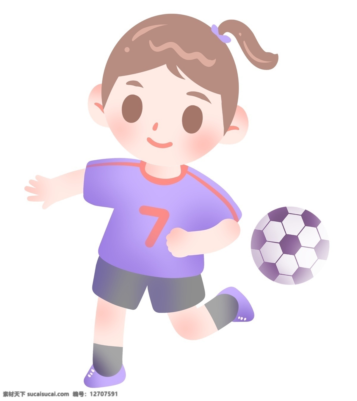 踢 足球 小女孩 插画 运动健身插画 红色的球衣 卡通人物 漂亮的小女孩 健身的小女孩