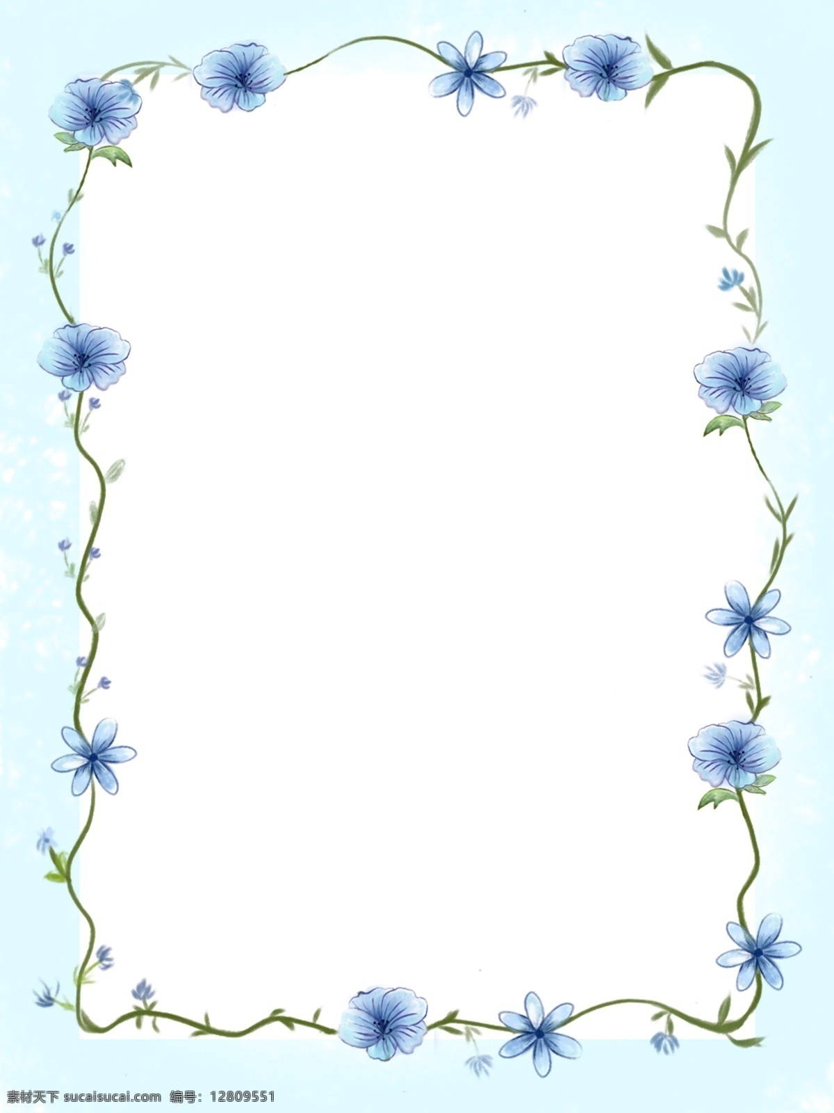 蓝色 水彩 花朵 边框 背景 小清新 广告背景 花边
