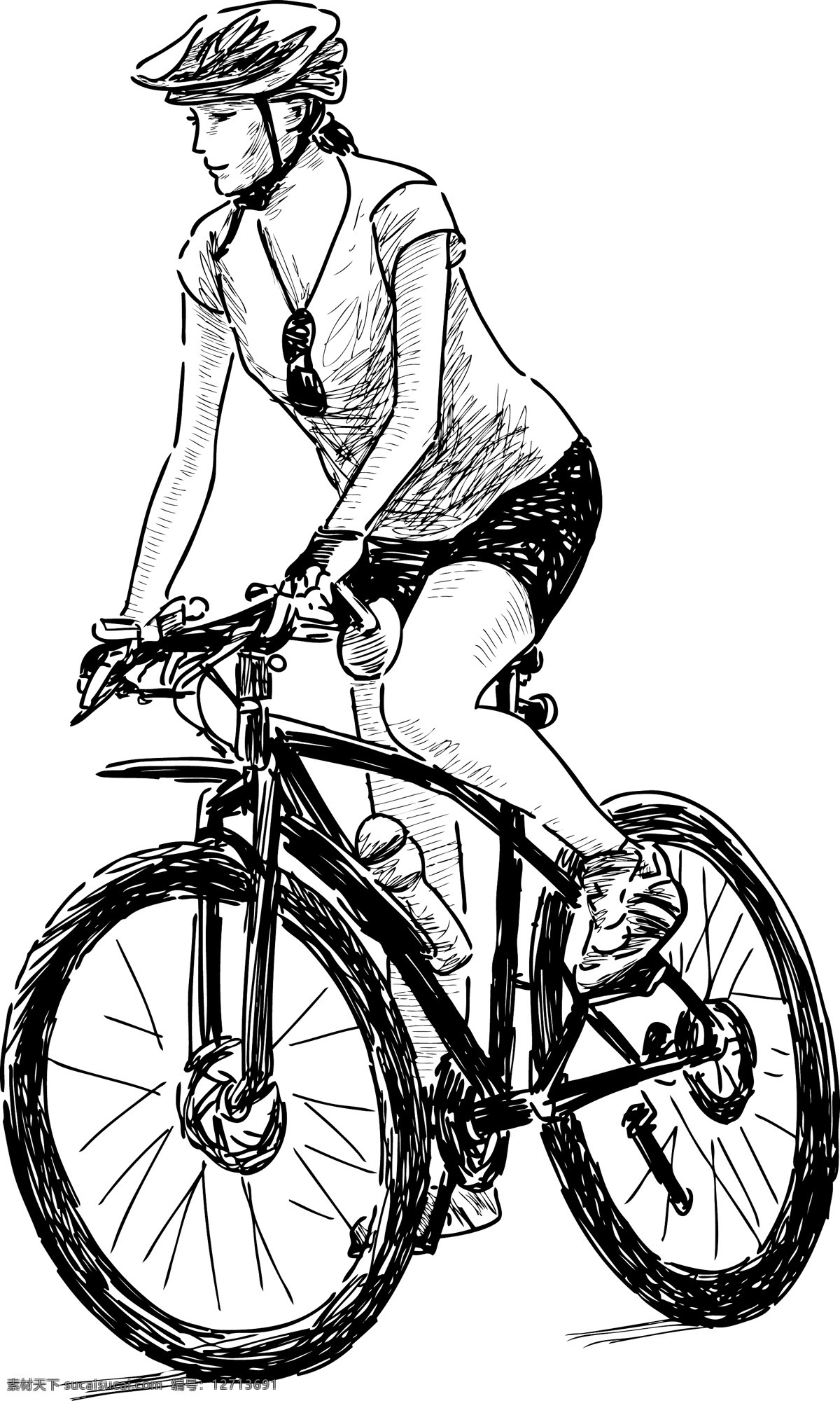 骑行的人 人物 手绘 速写 骑行 自行车 白色