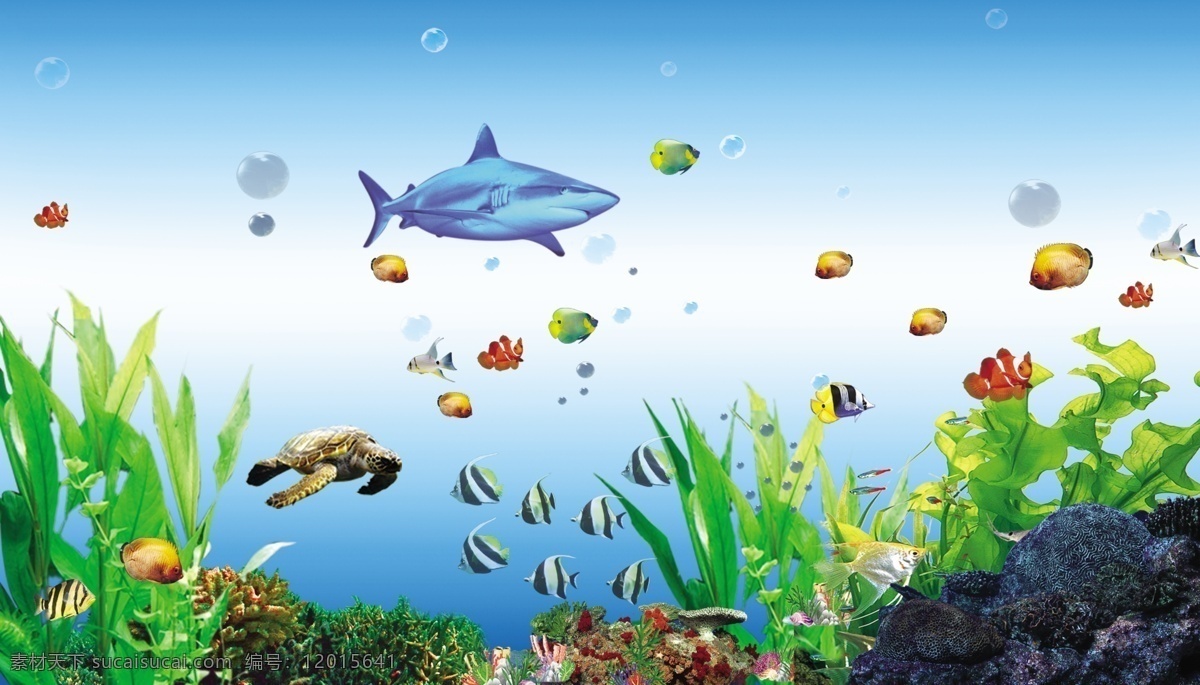 海底世界 海底 世界 模板下载 鲨鱼 珊瑚 海底背景 鱼 海藻 海底素材 源文件 水泡 五颜六色的鱼 分层