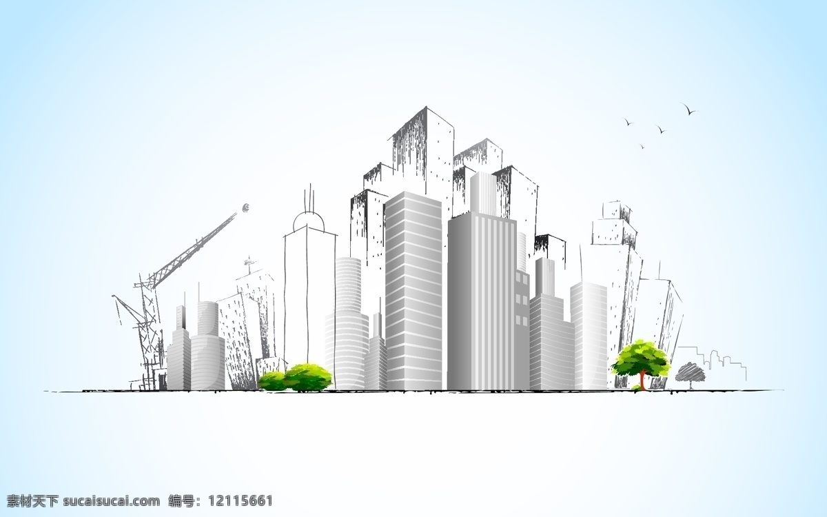 施工 场景 图 城市 建筑 施工图 素描 矢量图 商务金融
