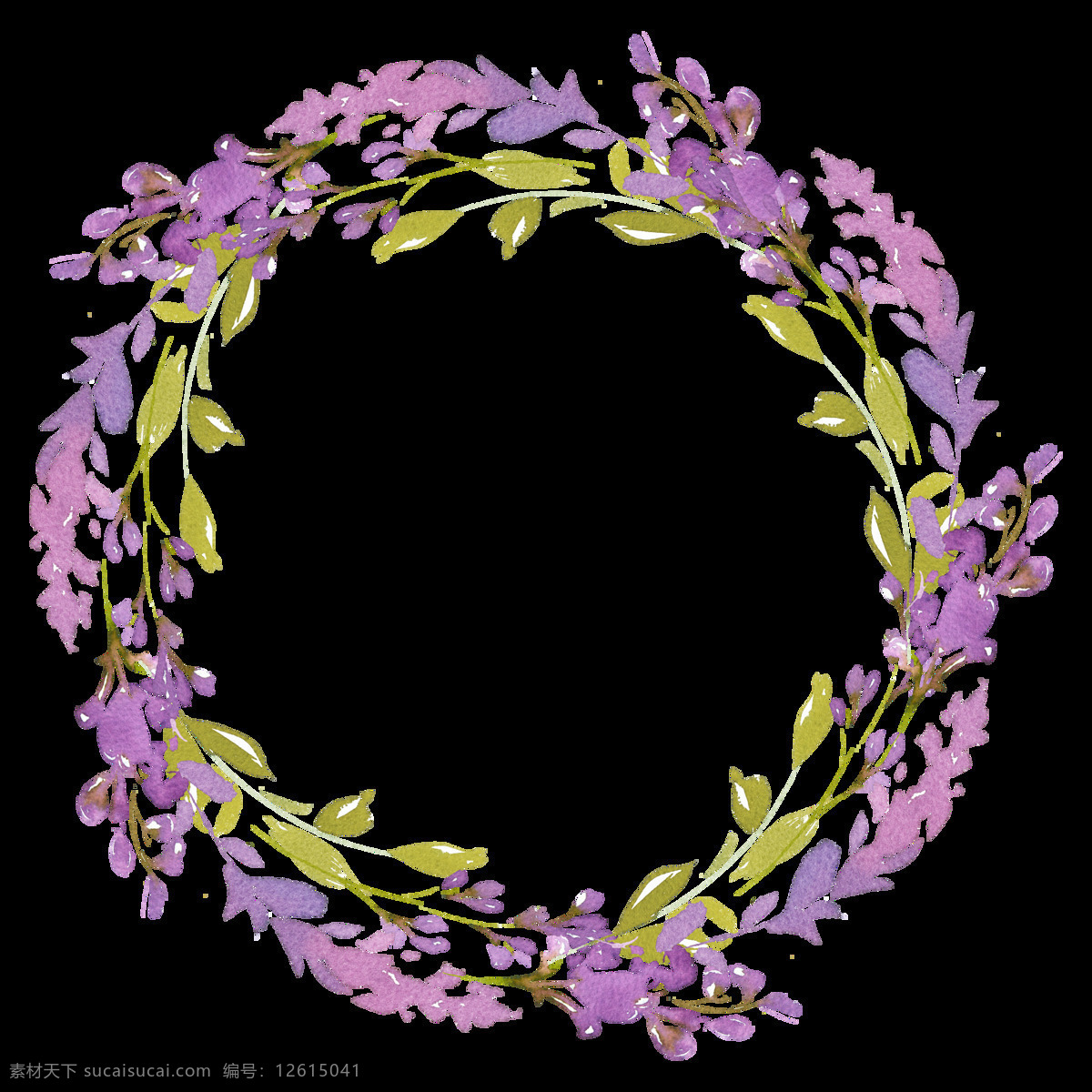 手绘 紫色 小 碎叶 花环 透明 简洁大方 卡通 绿色 免扣素材 水彩 透明素材 小清新 渲染 装饰图案