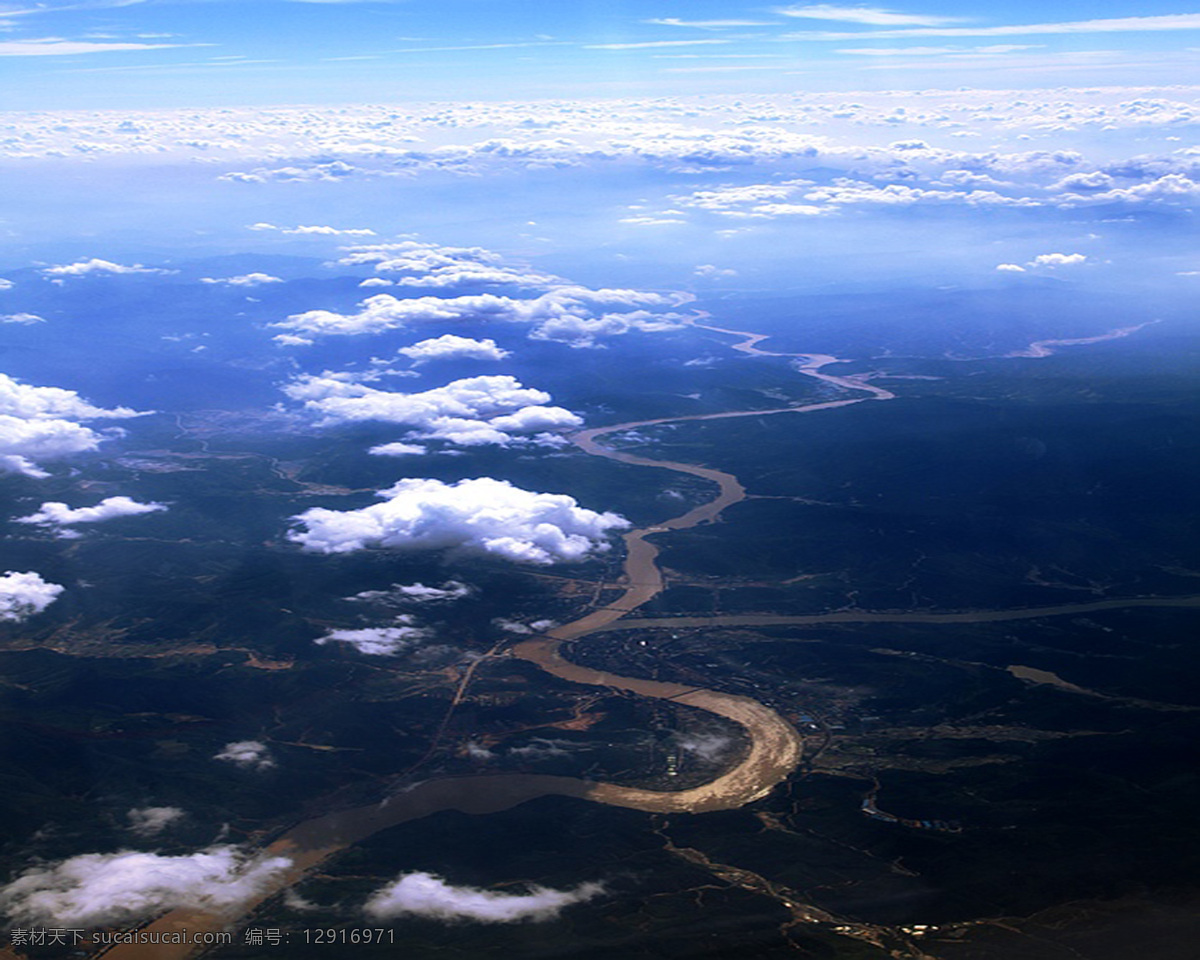 云下山河 白云 河流 俯瞰 美景 自然 自然风景 自然景观