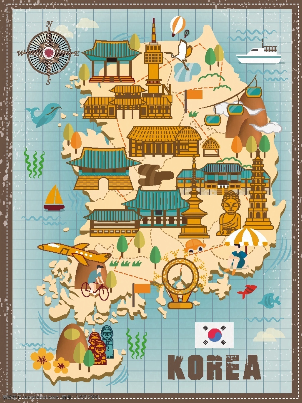 韩国 卡通 地图 矢量 矢量素材 背景素材 设计素材