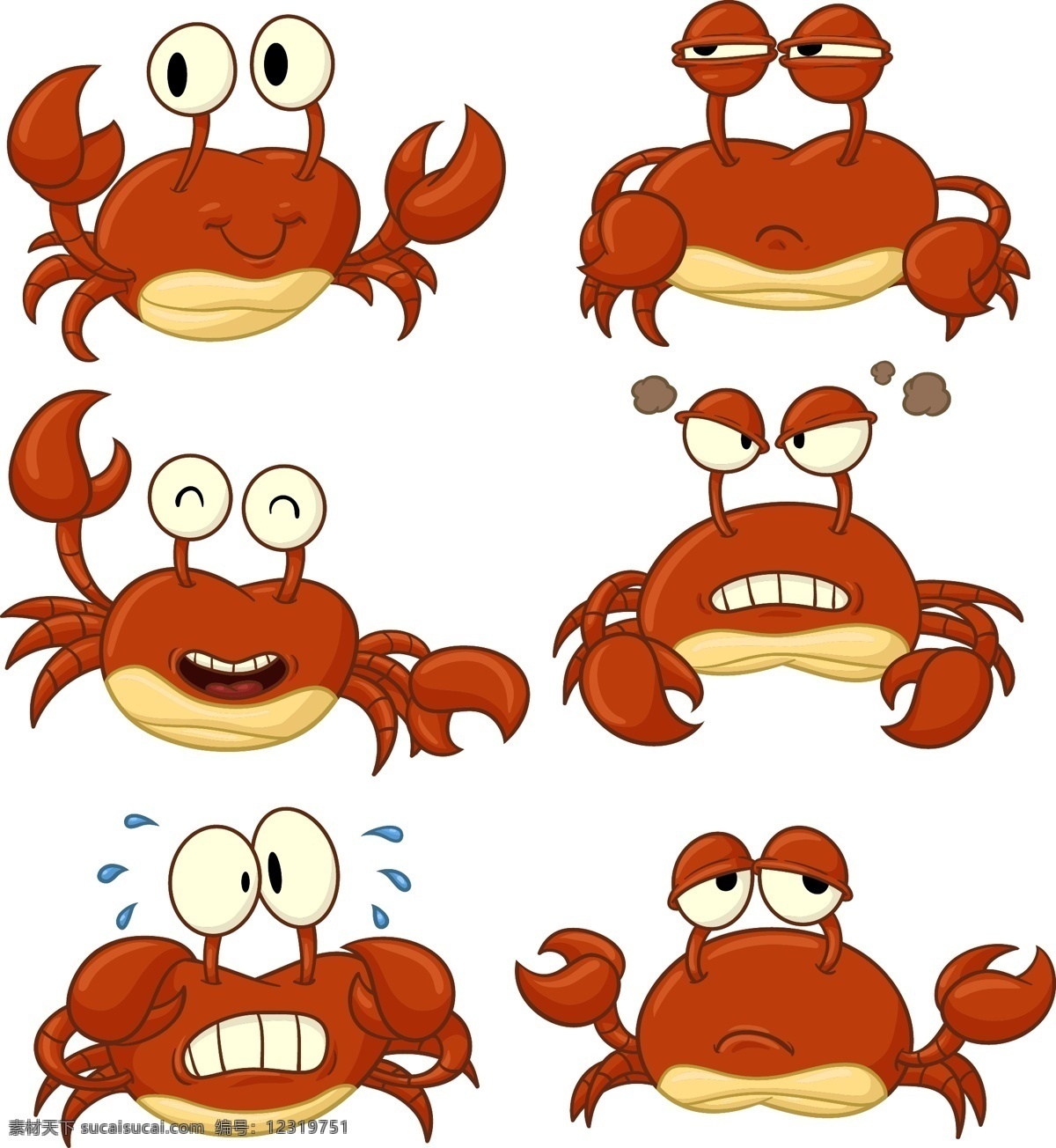 表情 丰富 螃蟹 卡通螃蟹 矢量螃蟹 矢量图 其他矢量图