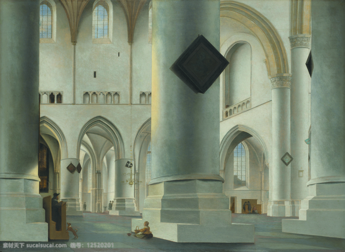 haarlem 大师 画家 古典 画 建筑 景物 装饰画 油画 at kerk grote the of interior saenredam pieter 人物 高清 西方 国外 现代 家居装饰素材