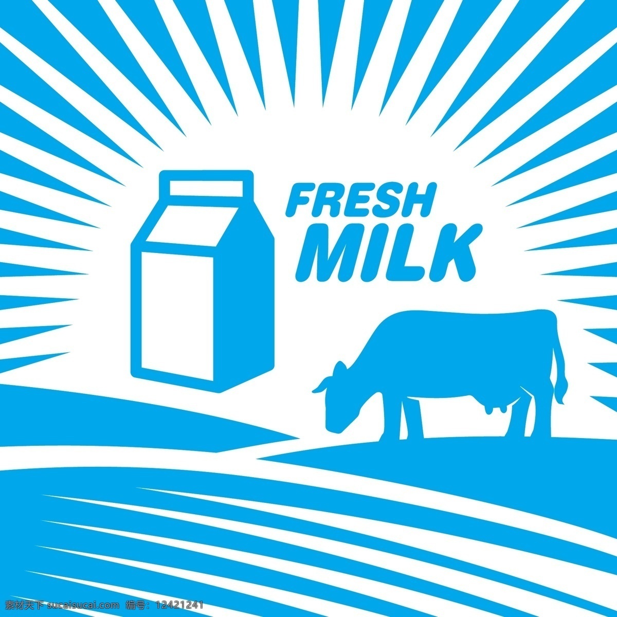 创意牛奶海报 奶牛剪影 牛奶盒 牛奶海报 放射背景 射线背景 生活百科 矢量素材 白色