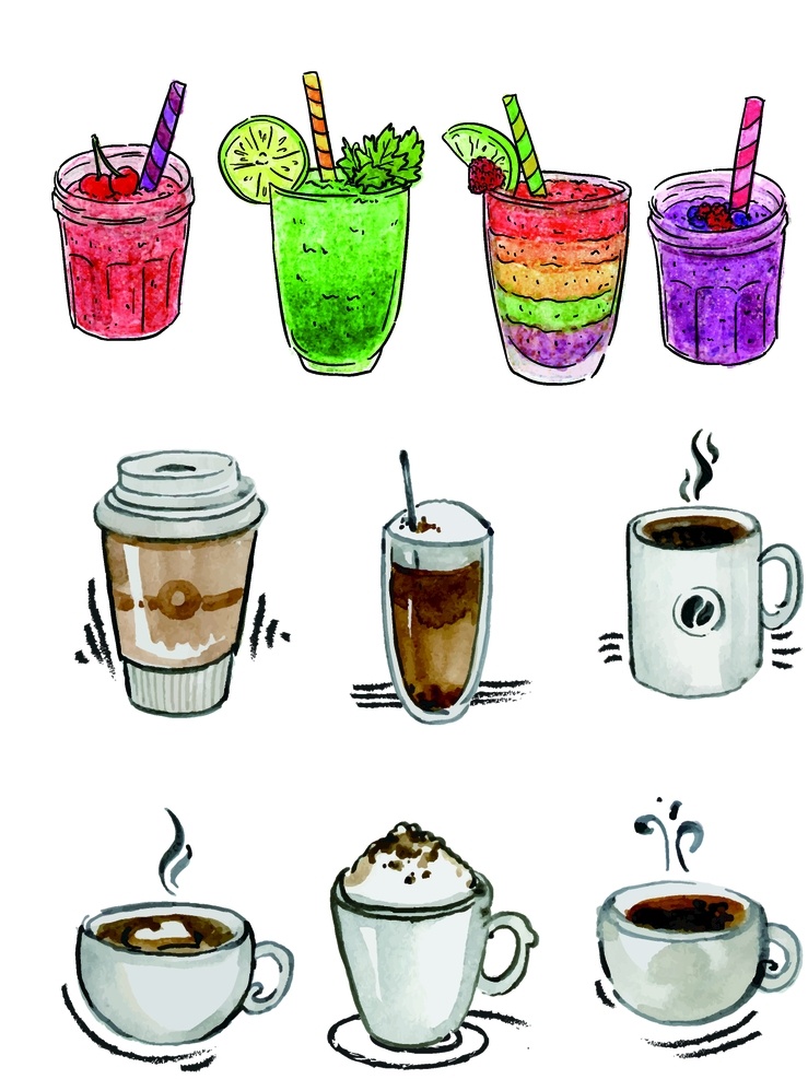 卡通咖啡 矢量咖啡 果汁素材 果汁 卡通素材 鸡尾酒 咖啡 分层