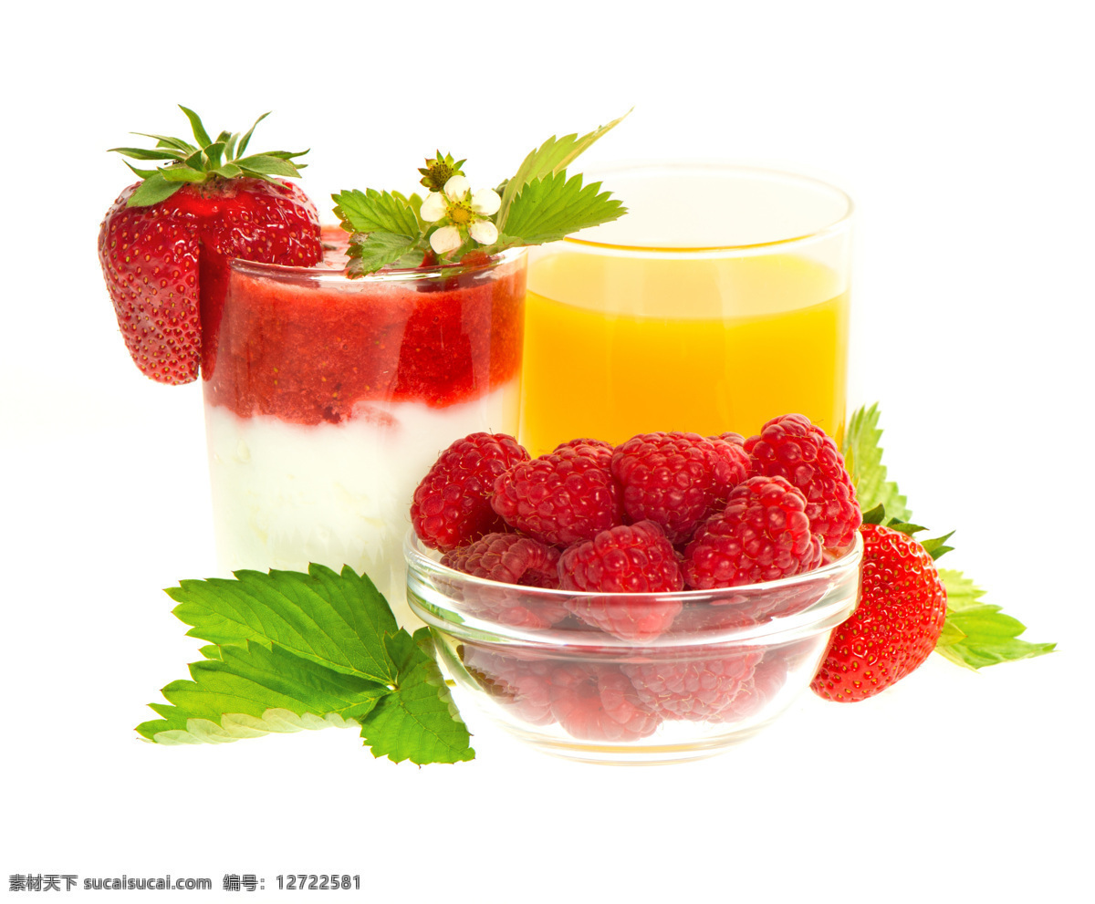 草莓 牛奶 做法 树莓 果汁 叶子 高清图片