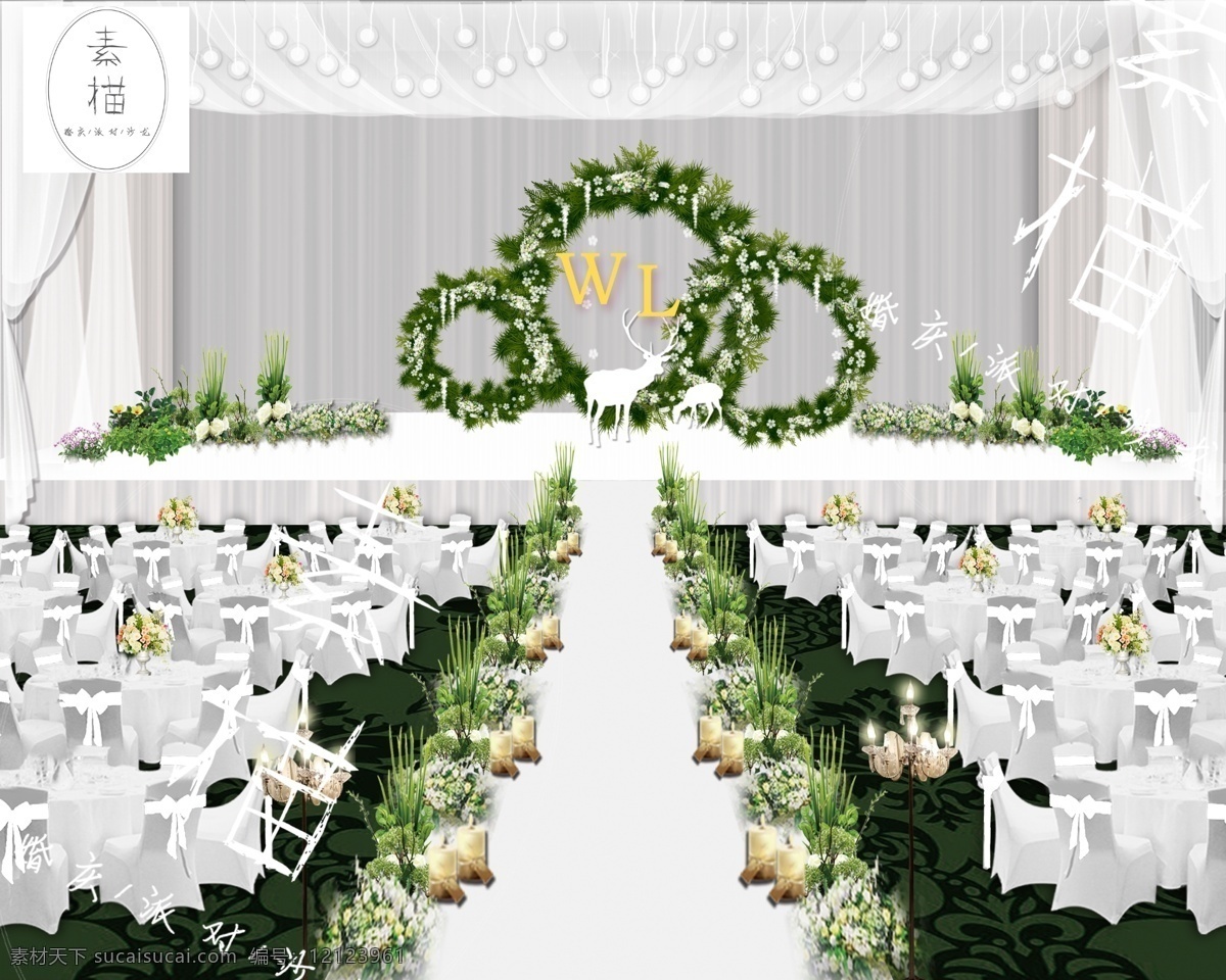 白色 婚礼 主题 背景 婚礼设计 婚礼主题背景 森系 绿色植物