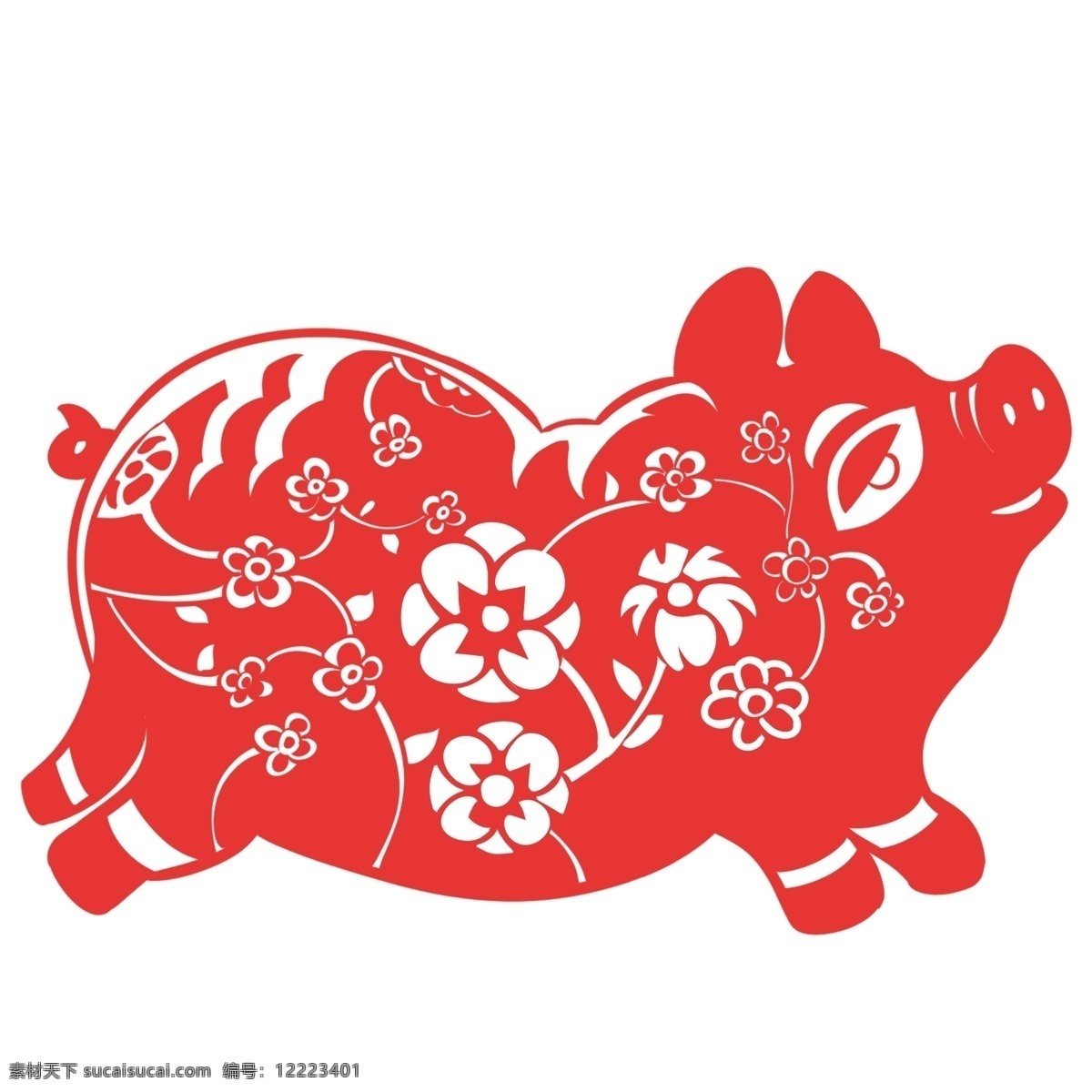 红色 剪纸 雕刻 猪 窗花 猪猪窗花 猪年 数量图 猪素材 猪年素材 红色猪