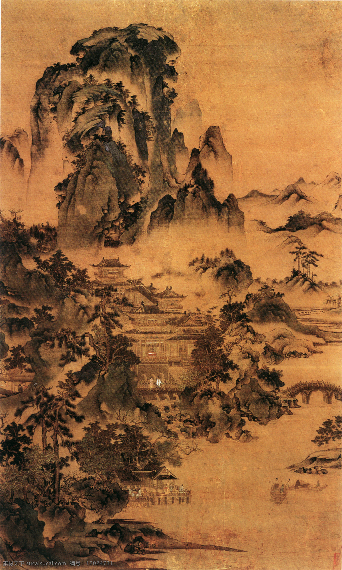 山水 名画 书画 青山 画 阁 图 古画 山水画 书画真迹 中国水墨画 青山画阁图 文化艺术