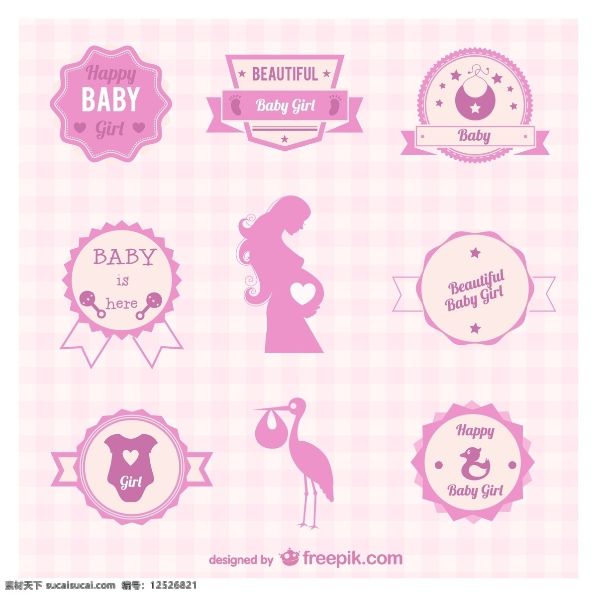 粉色 迎 婴 元素 标签 矢量 矢量图 婴儿 孕妇 迎婴 送子鹤 日常生活