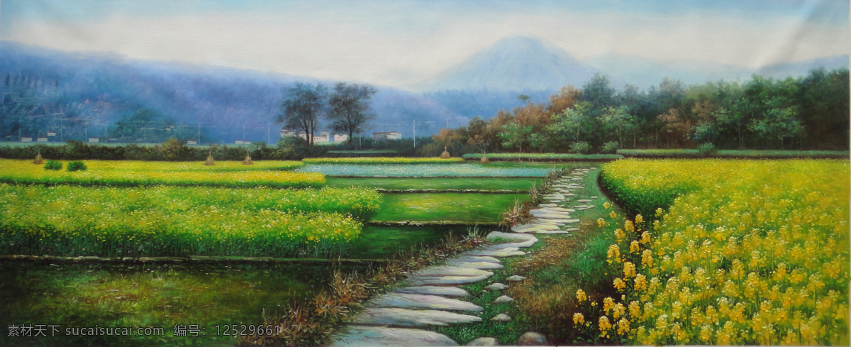 油菜花田 油画 油菜花 乡村风景 纯手绘 现代风景 绘画书法 文化艺术