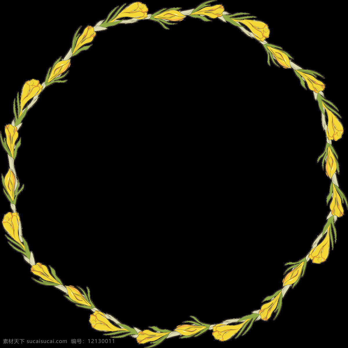 美丽 黄色 花环 透明 花朵 花草 花藤 花枝 绿叶 平面素材 设计素材 矢量素材