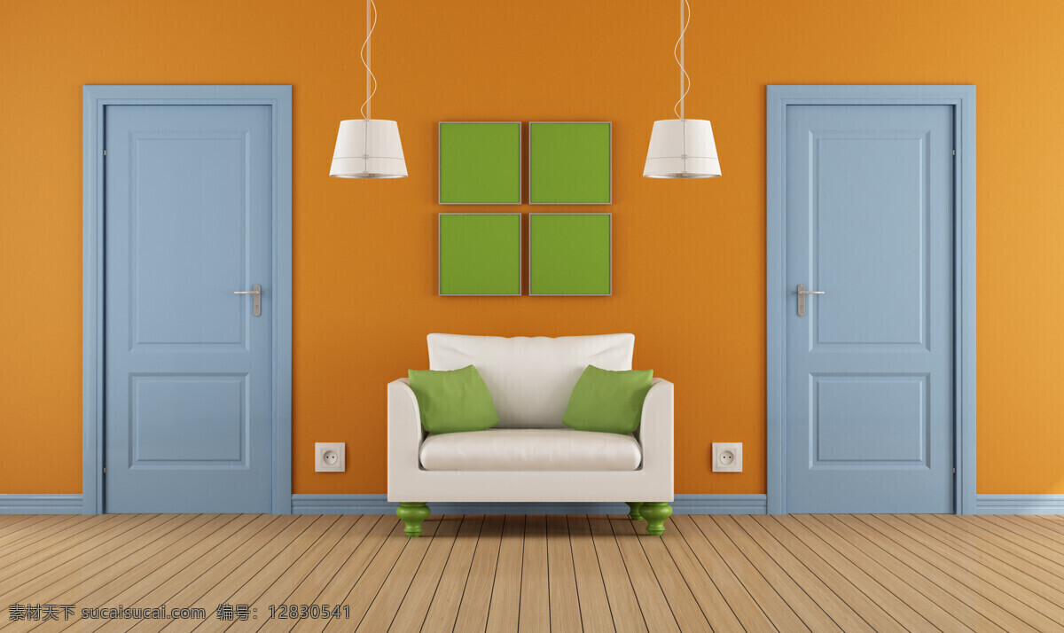 居家空间设计 房门 白色沙发 暖色家居 居家摆设 空间设计 棕色