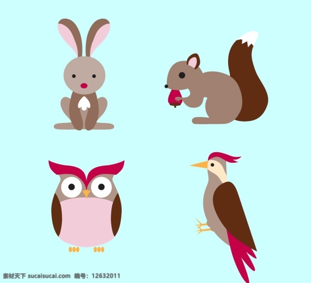 卡通 森林 动物 矢量 森林动物 野生动物 兔子 松鼠 猫头鹰 啄木鸟 插画 背景 海报 矢量动物 生物世界