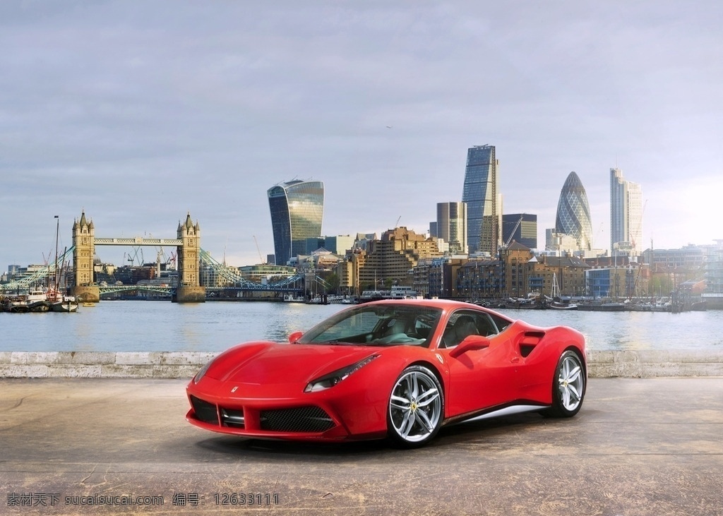 法拉利 ferrari gtb 跑车 豪车 豪华 红色 超跑 海报 湖泊 广场 建筑 海边 现代科技 交通工具