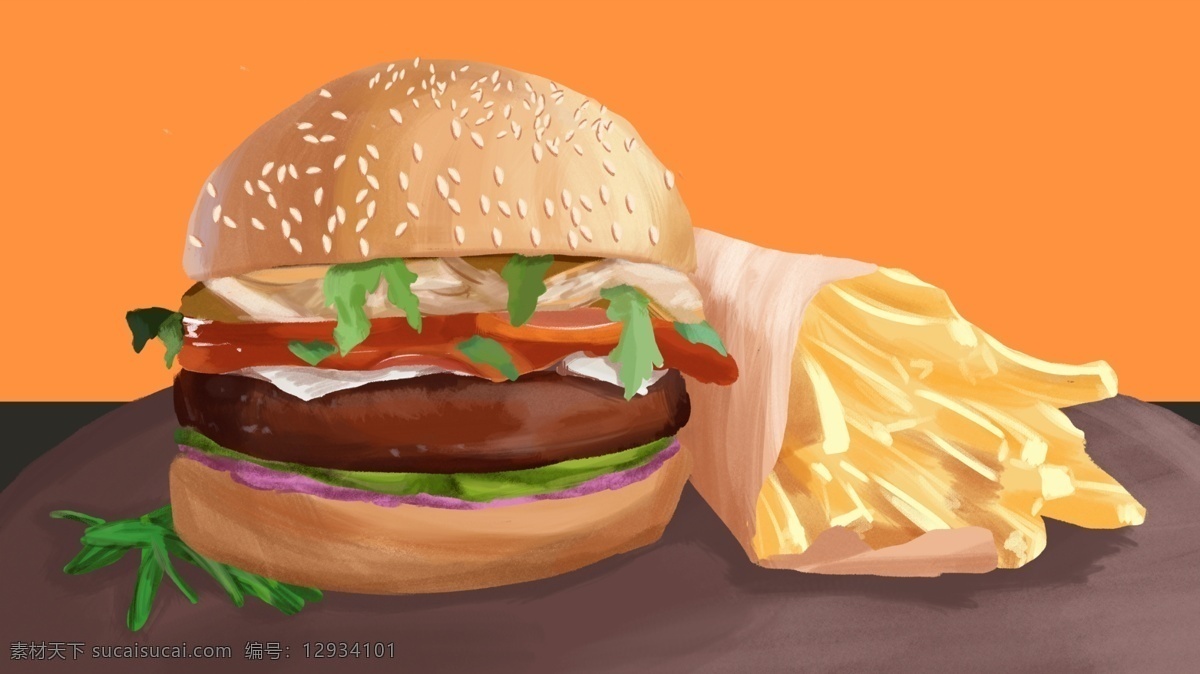 美食 大作 战 汉堡 薯条 原创 插画 配图 快餐 手绘