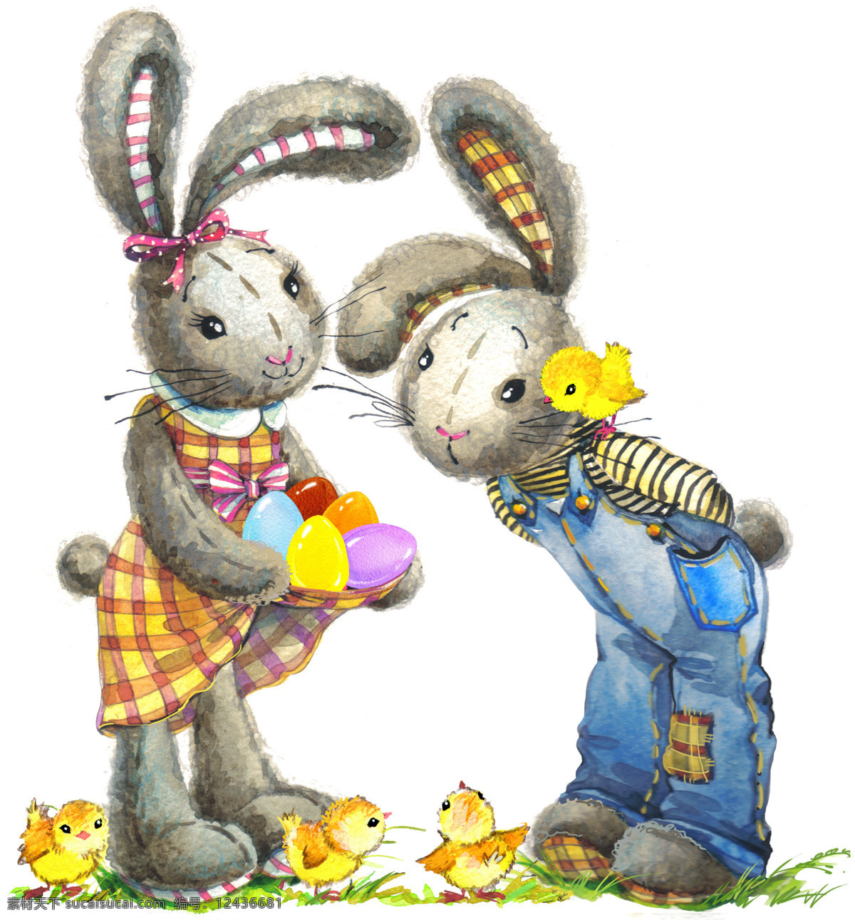 两 只 可爱 兔子 插画 兔子插画 卡通兔子彩蛋 小鸡 复活节彩蛋 彩蛋摄影 复活节素材 复活节主题 节日庆典 生活百科 白色