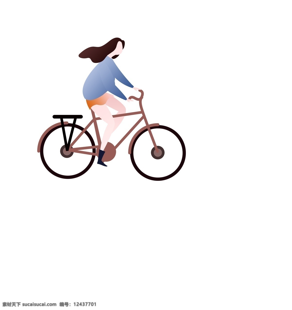 骑 单车 扁平 插画 原创 出行方式 女生