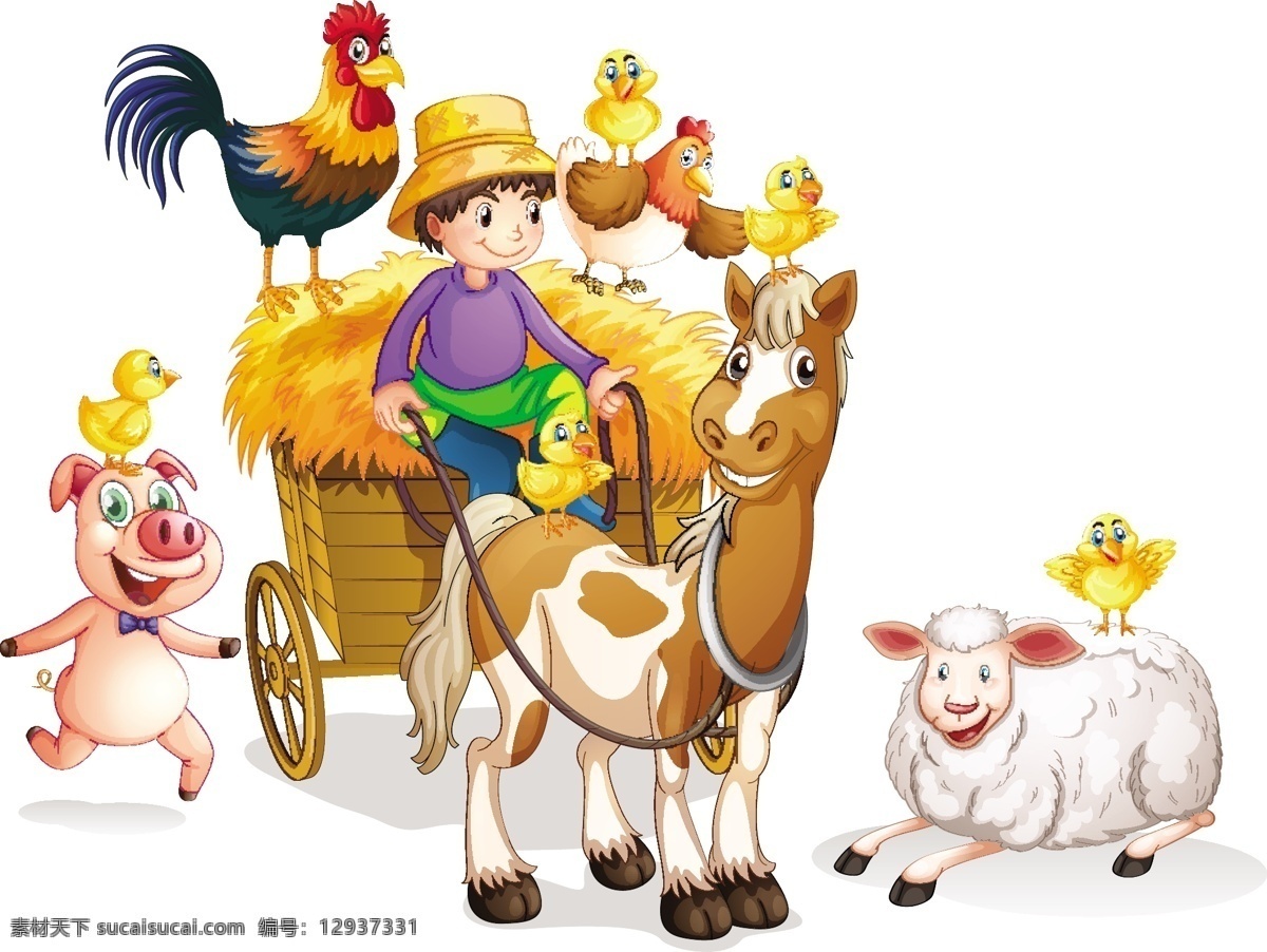 卡通鸡和儿童 鸡 家畜 卡通 动物 手绘 畜牧业 农业 小鸡 鸡蛋 农场 卡通儿童 卡通动物生物 卡通设计