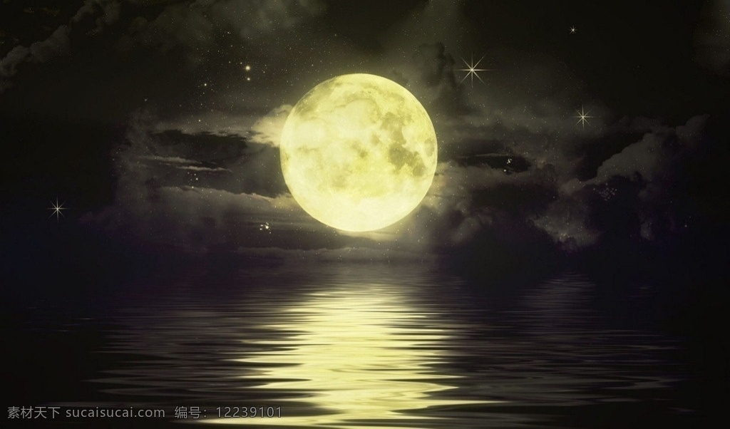 明月 倒影 大月亮 夜晚 美景 自然景观 自然风光