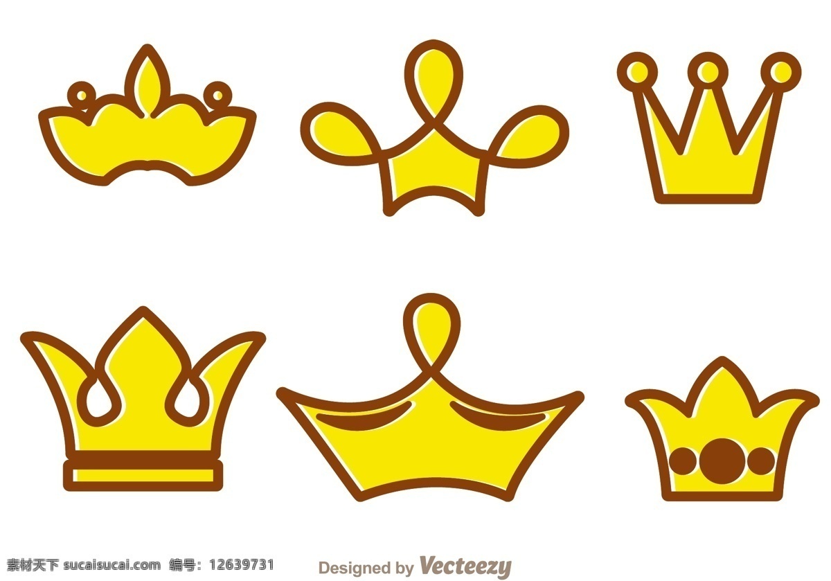 王冠设计图 矢量图 彩色 黄色 白色