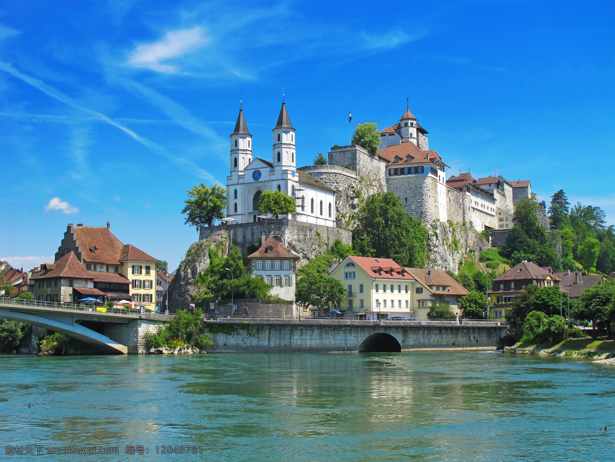 瑞士城堡风光 瑞士 城堡 风光 河流 蓝天 白云 古堡 贵族 住宅 绿化 国外旅游 旅游摄影