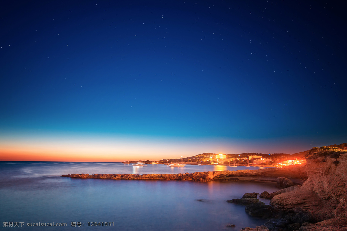 西班牙 岸 海 傍晚 天空 海洋 海岸 灯光 自然景观 自然风景
