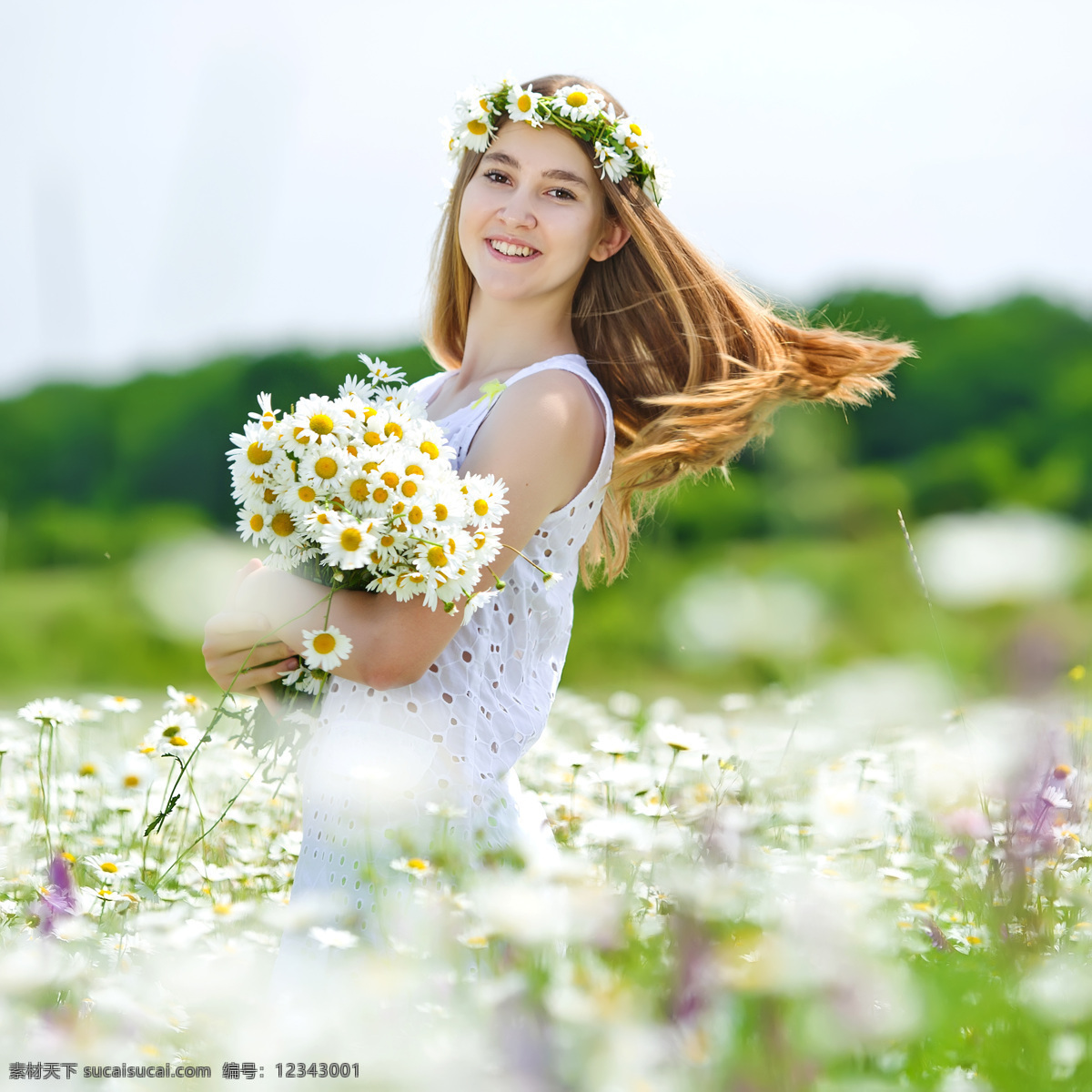 抱 雏 菊 美女图片 戴 花环 美女 鲜花 花朵 时尚美女 性感美女 美女模特 欧美女性 外国女人 美女写真 美女摄影 人物图片