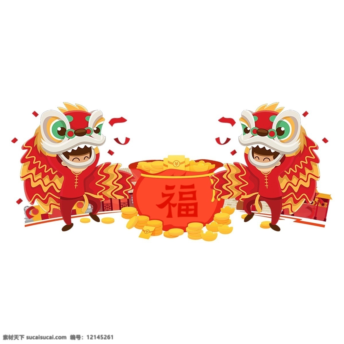 中式 新年 舞狮 灯笼 祥云 新年素材 新年快乐 中式舞狮 舞狮png 舞狮元素