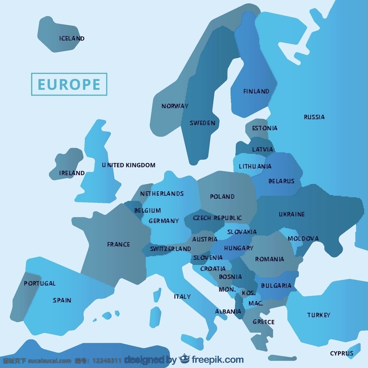 蓝色 调 欧洲 地图 矢量 蓝色调 欧洲地图 矢量素材