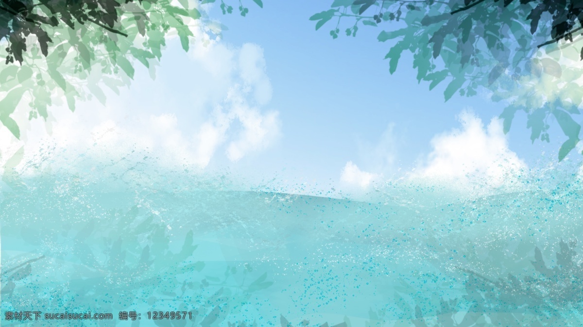 蓝色 海洋 绿色 卡通 背景
