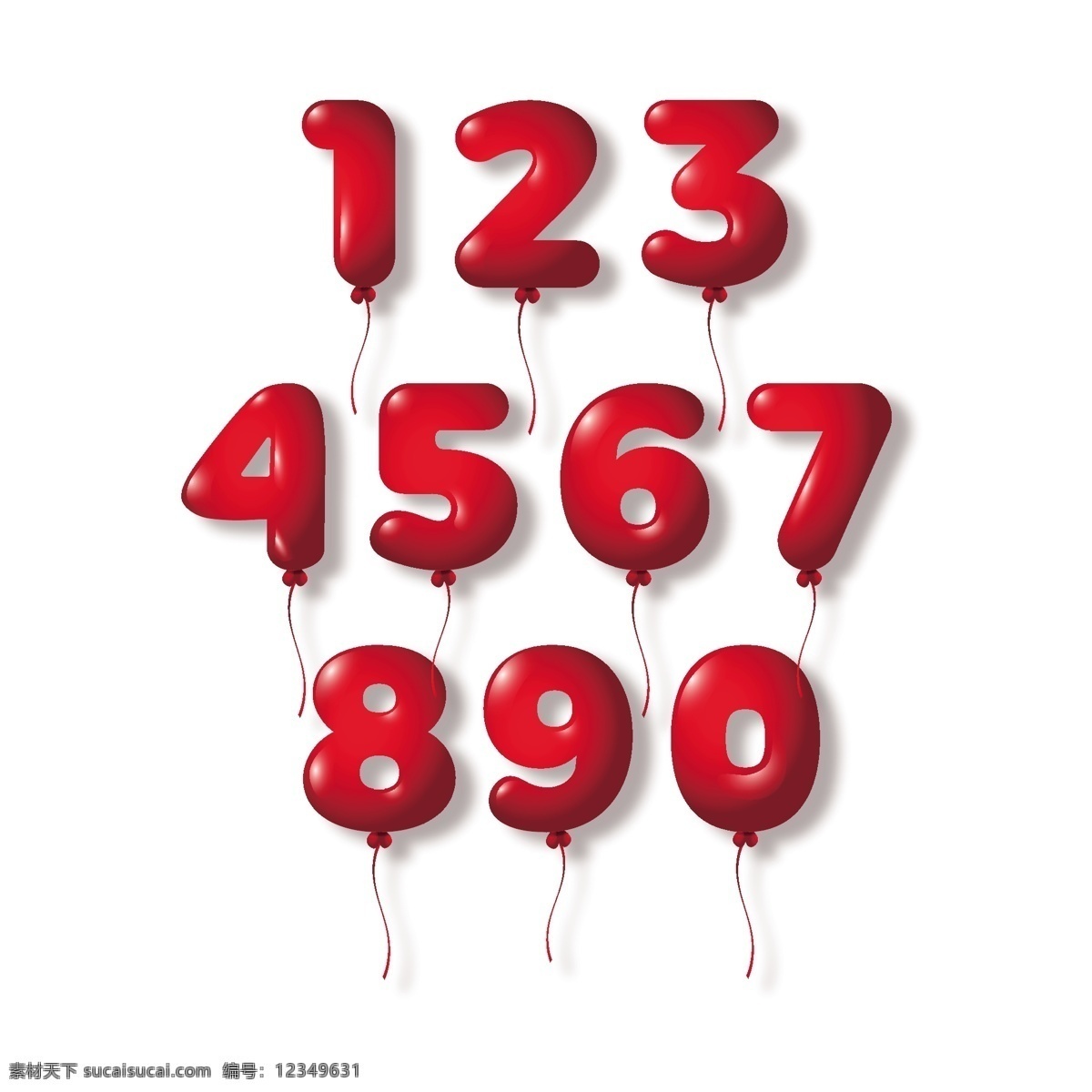 组 红色 数字 气球 元素 红色数字 数字元素 数字设计 卡通数字 可爱数字 数字气球