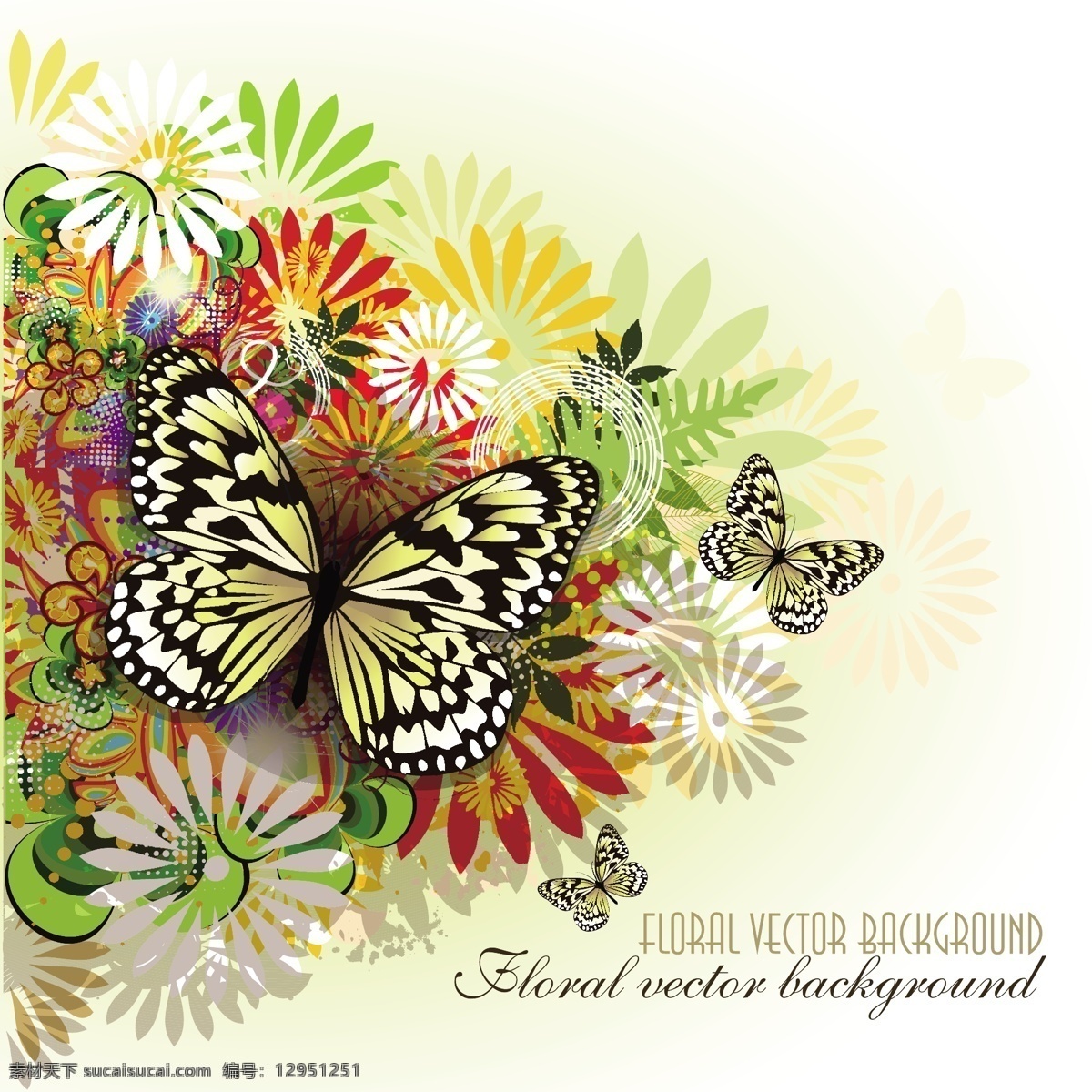 彩色 花朵 矢量 精美 蝴蝶 矢量背景 广告背景