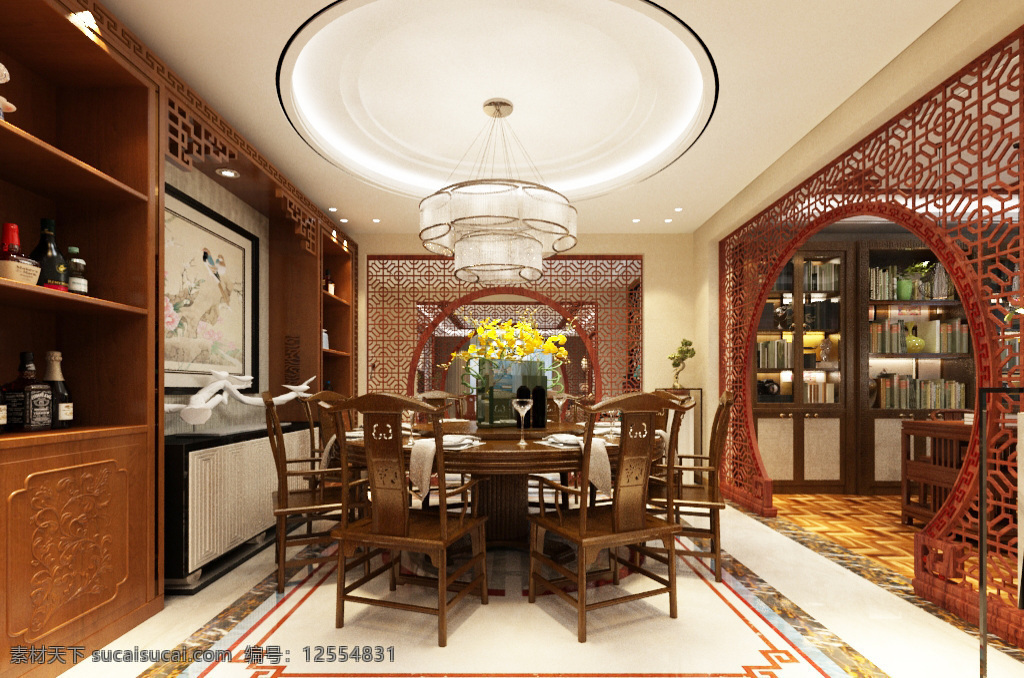 新 中式 餐厅 装饰装修 效果图 室内设计 室内装修 3d模型 新中式 餐厅效果图
