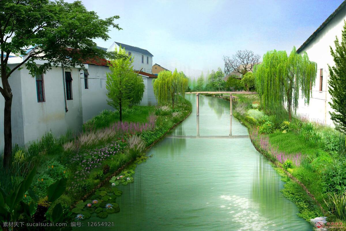 乡村 河道 生态 效果图 沟 渠 景观设计 环境设计