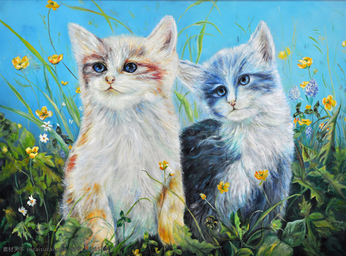 小猫 壁画 装饰画 花草 动物 插画 插画专辑 文化艺术 绘画书法