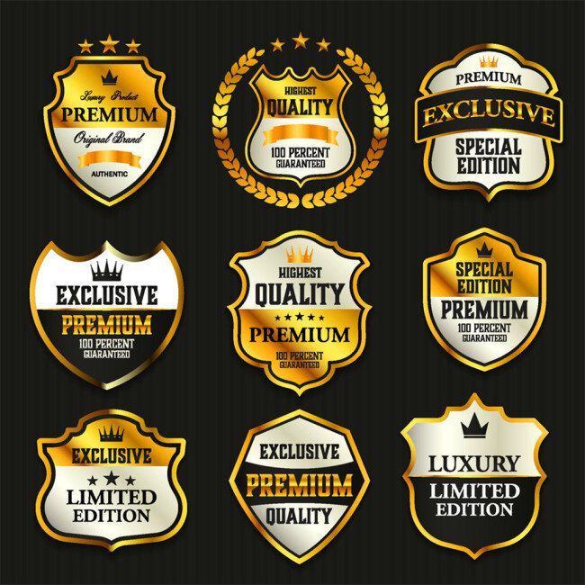 金色盾牌标签 logo 创意logo 企业logo logo标志 矢量素材 标志设计 英文标志 金色标签 质量标签 盾牌标签 标签下载