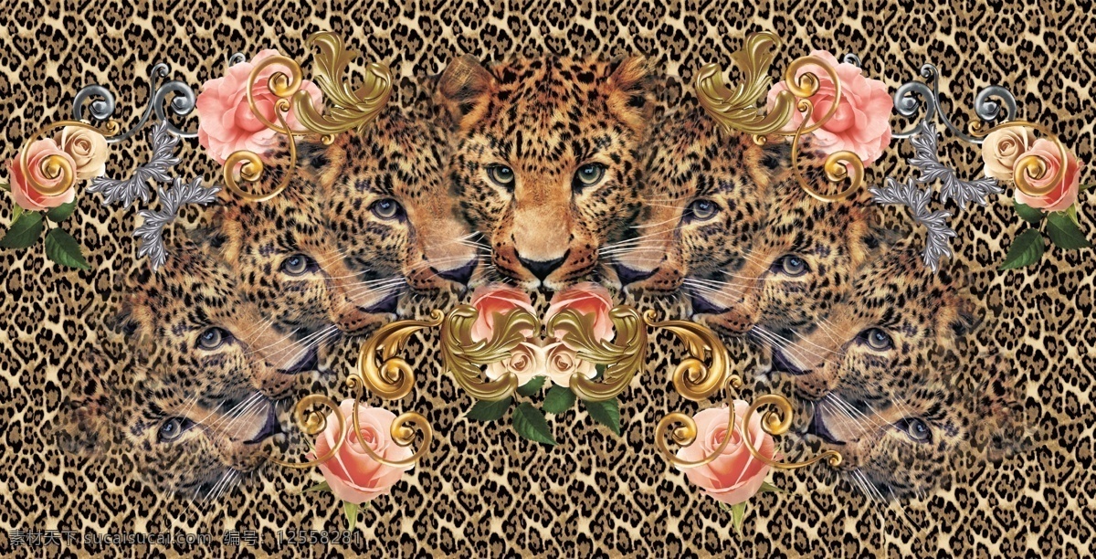 豹子花型 豹纹 豹子 豹子头 花型 豹纹女装 psd分层 制版 数码印花 花布花型 分层