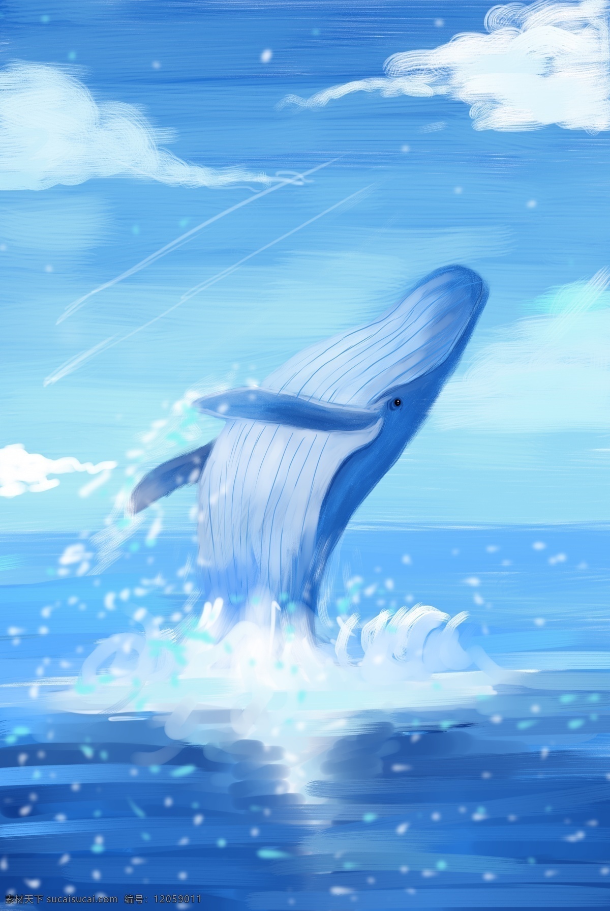 鲸鱼 破天 唯美 海报 蓝色天空 创意