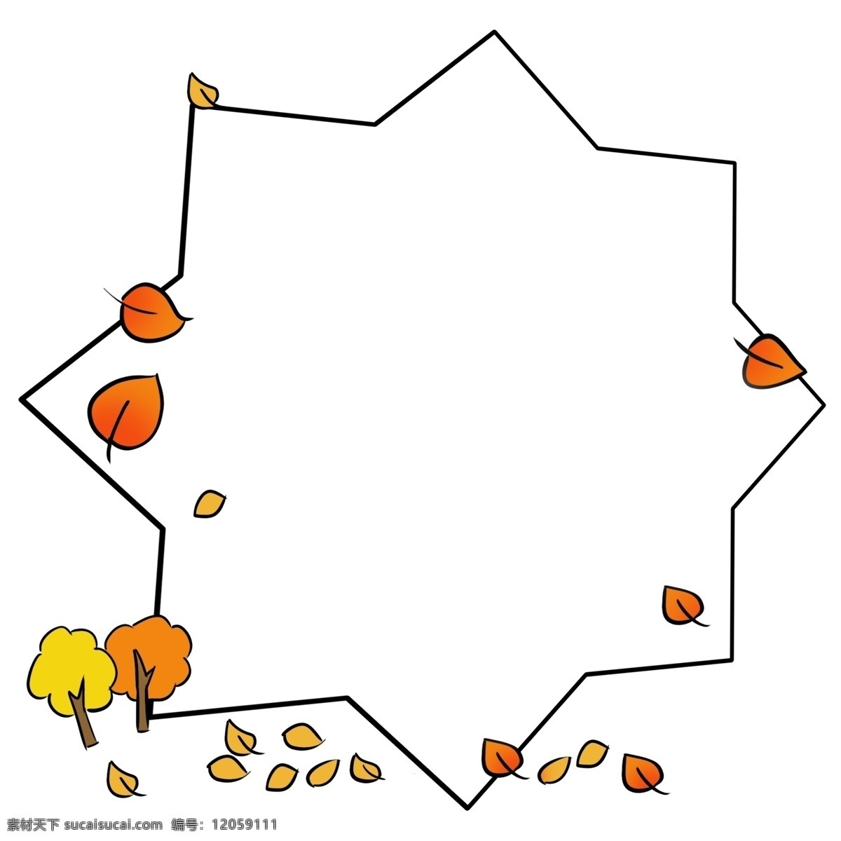 霜降 大树 落叶 边框 插画 手绘 秋季 秋风 多边形 大树落叶