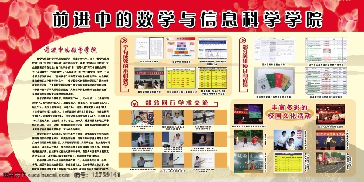 学校 展板 广告设计模板 花朵 简介 荣誉 数学 信息 学校展板 源文件 展板模板