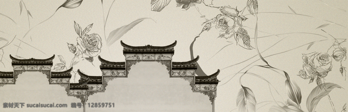 中式 建筑 马头 墙 海报 背景 白色