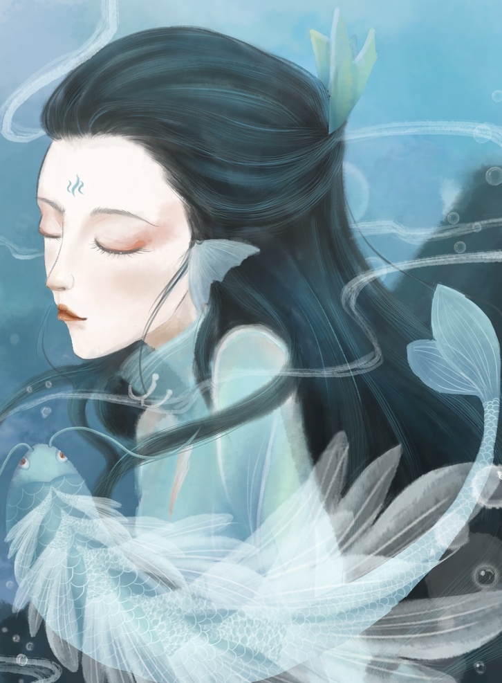 少女 山海经 传统 插画 卡通 背景 古风背景 分层 背景素材