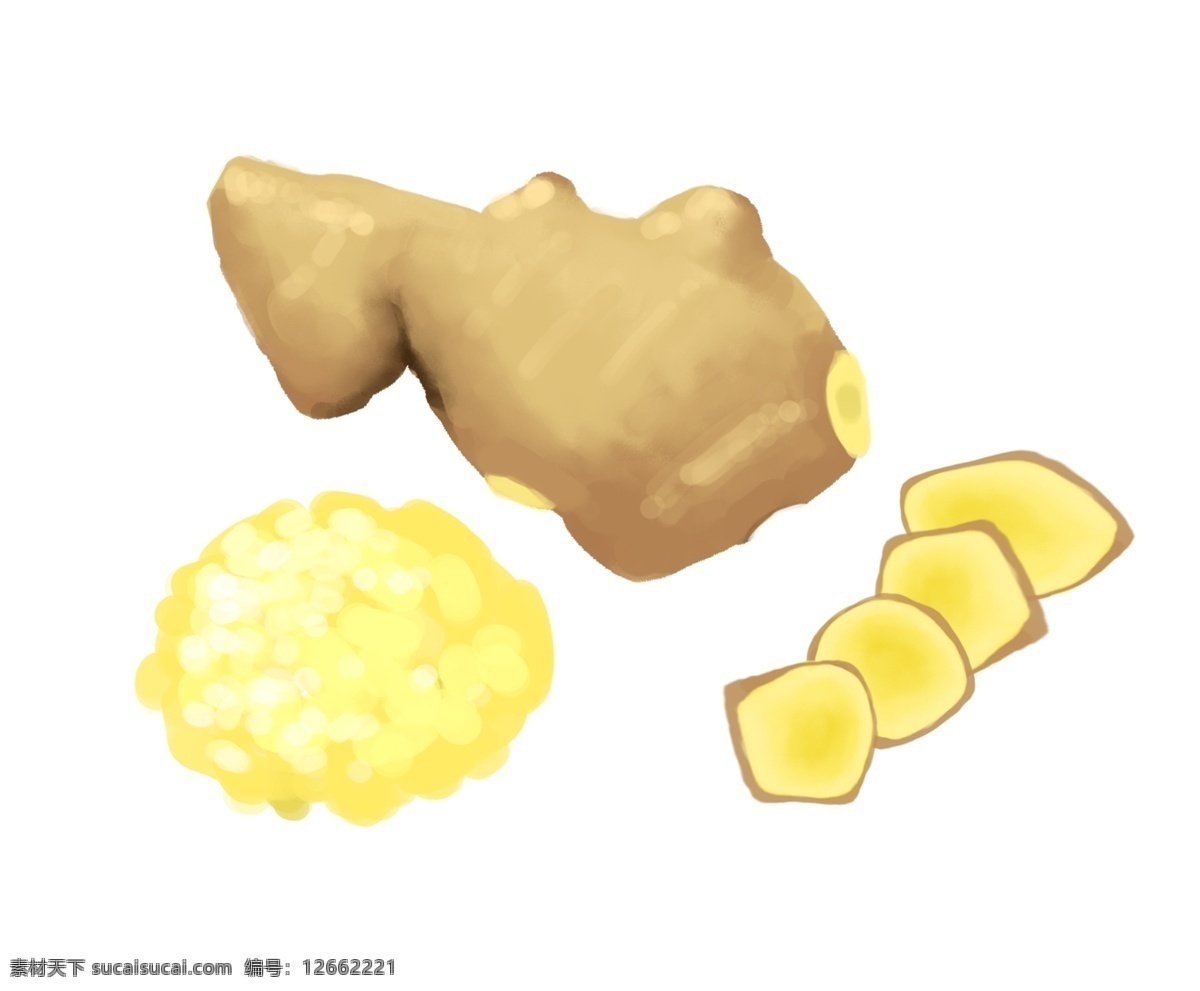 黄色 姜片 调味品 插图 生活用品 黄色生姜 切开的姜片 姜末 炒菜用品 厨房用品 有营养的食物 刺激性食物